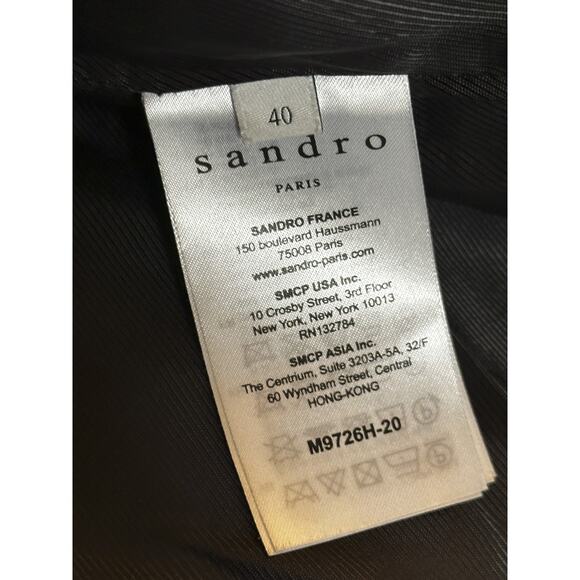 SANDRO Paris Black Wool Belted Detachable Hood Long Coat Size 40 - Picture 7 of 8